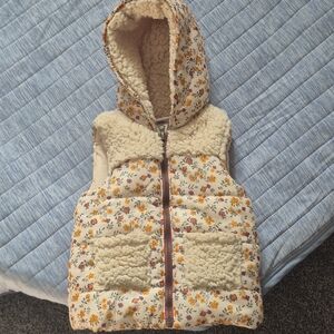 Little Lass Floral Hooded Vest with Cream Accents